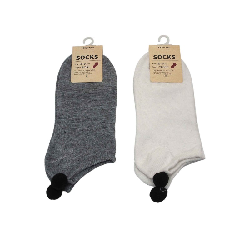 Ladies Pompom Ankle Socks 22-24cm